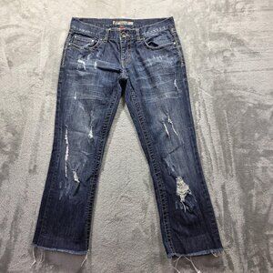 BKE Sabrina Jeans Womens 27 Blue Distressed Raw Hem Straight Leg Mid Rise Denim